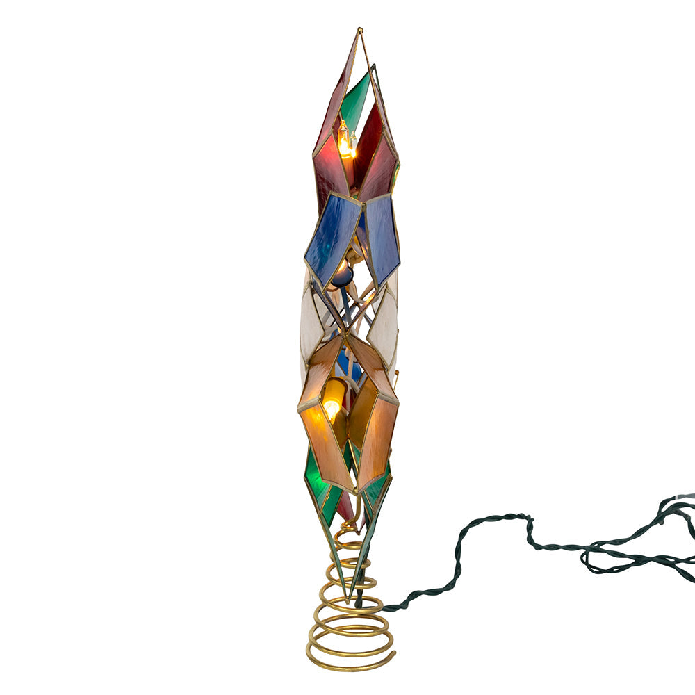 Multicolor 8-Point Double Face Gold Capiz Star 10 Light Tree Topper 13"