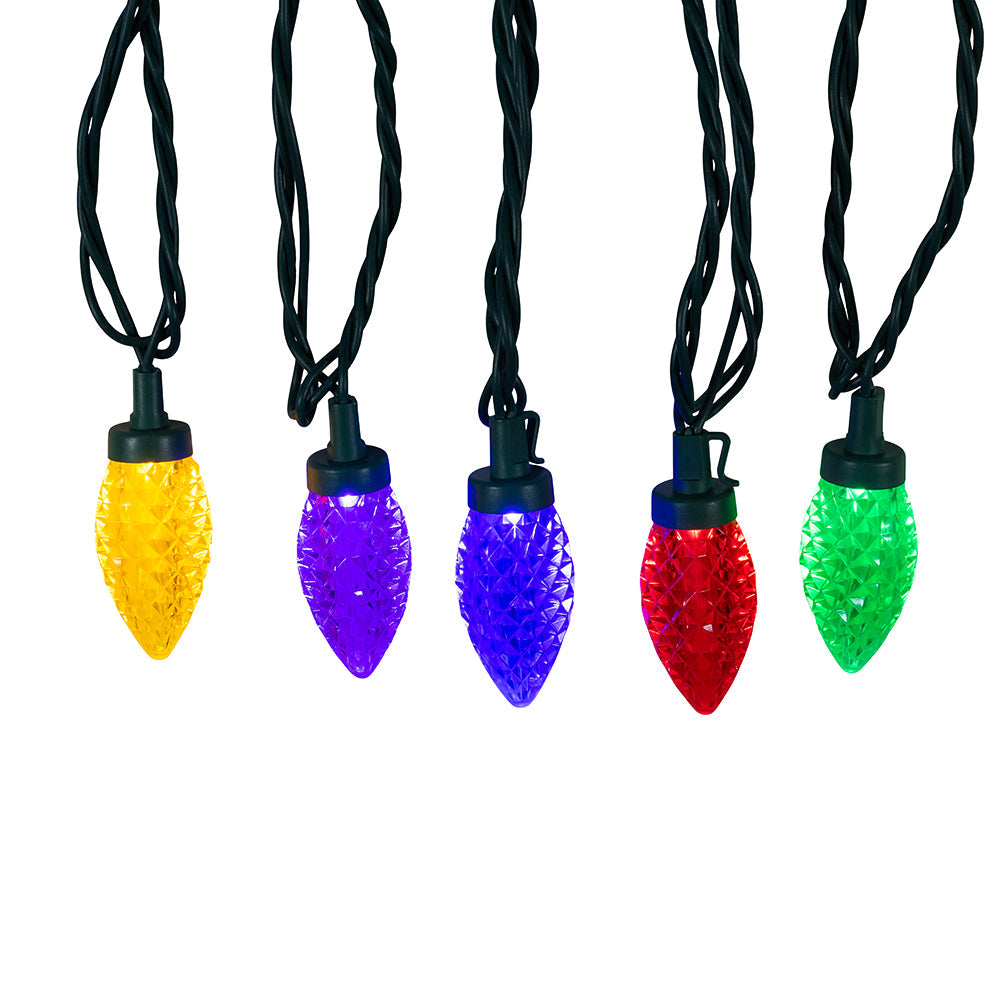 Multicolor LED Faceted C9 Green Wire String 100 Light Set 66'