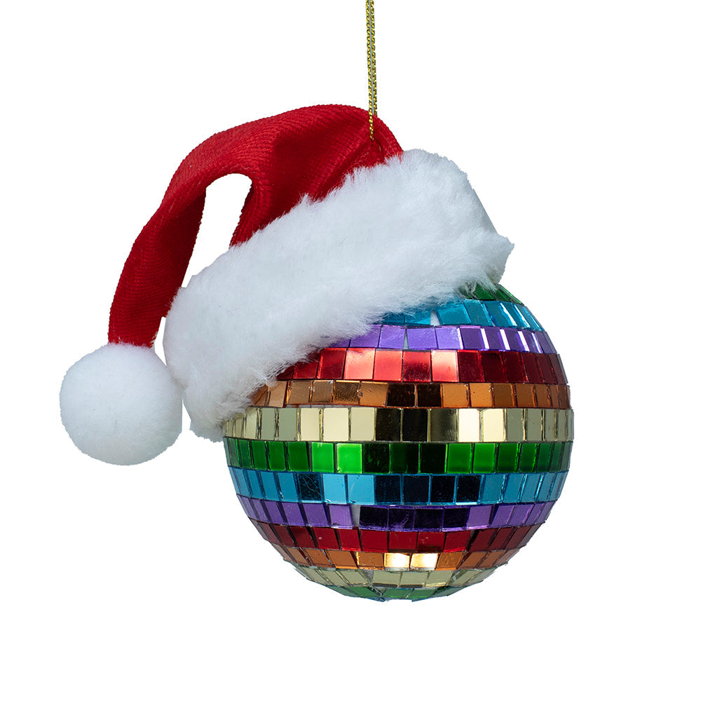 Disco Rainbow Mirror Ball with Santa Hat 80mm