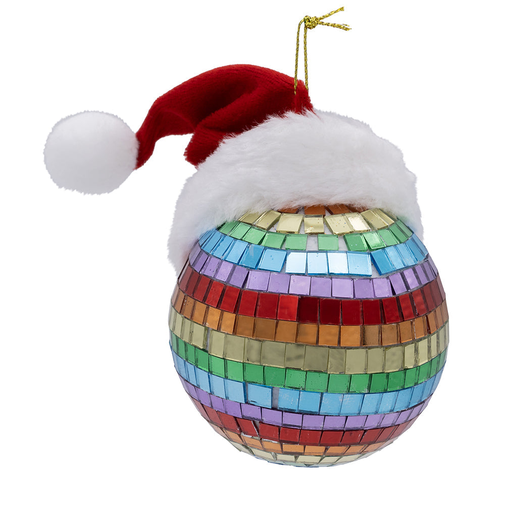 Disco Rainbow Mirror Ball with Santa Hat 80mm
