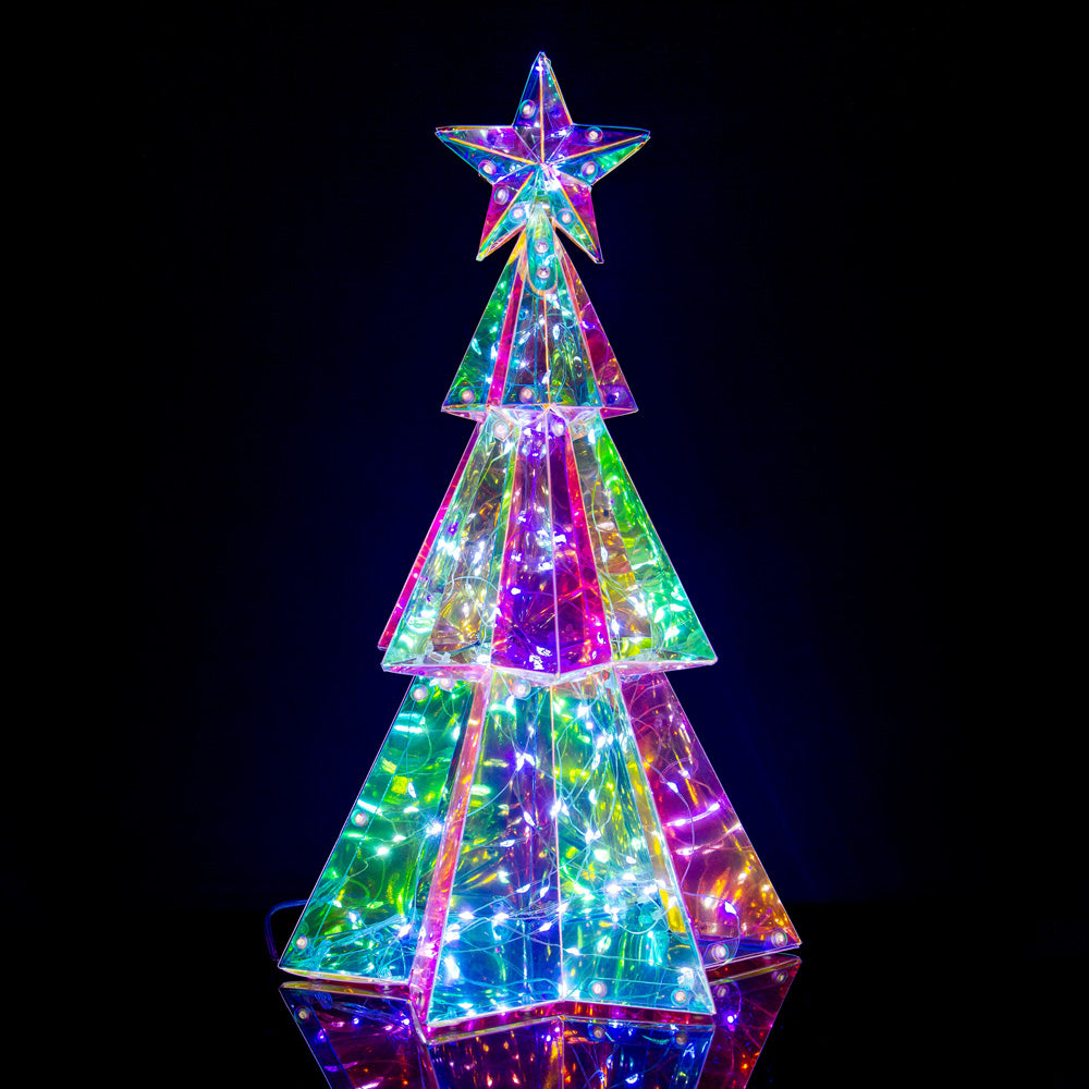 Prism Pre-Lit Cool White LED Holographic Iridescent Christmas Tree 15"