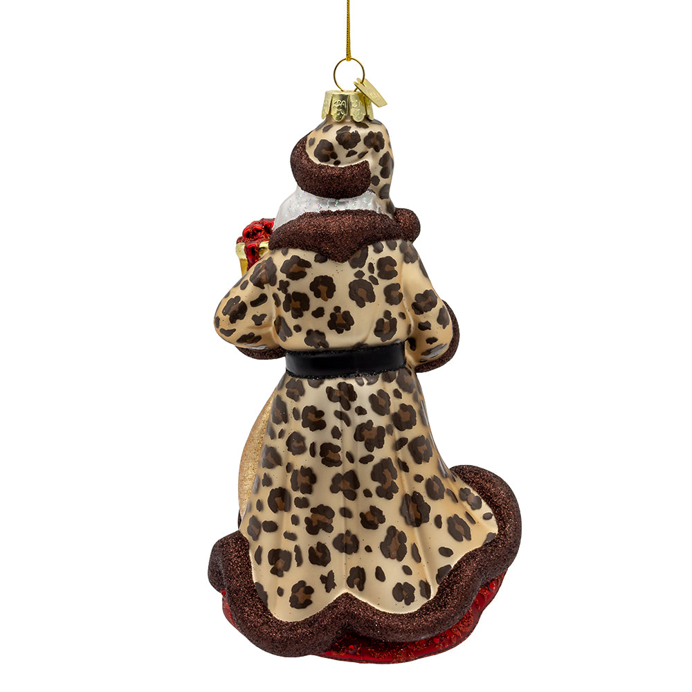 Bellissimo Santa with Leopard Print Robe Ornament 7"
