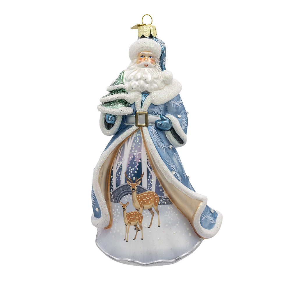 Bellissimo Santa With Tree and Deer Scene Ornament 7"