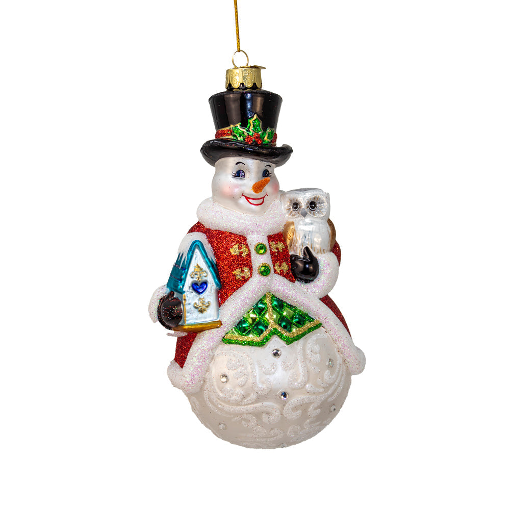 Bellissimo Snowman with Owl Ornament 7"