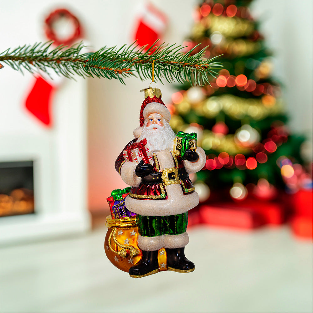 Bellissimo Santa with Gifts Ornament 7"