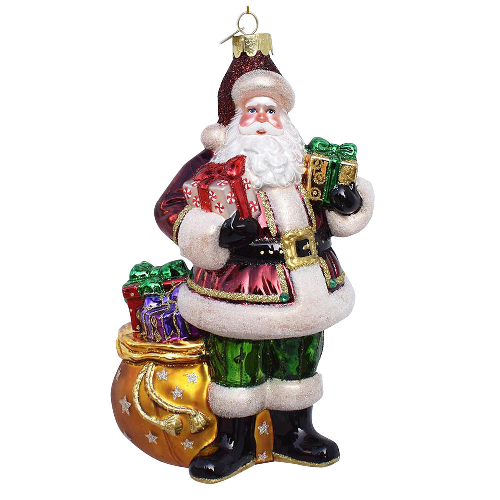 Bellissimo Santa with Gifts Ornament 7"