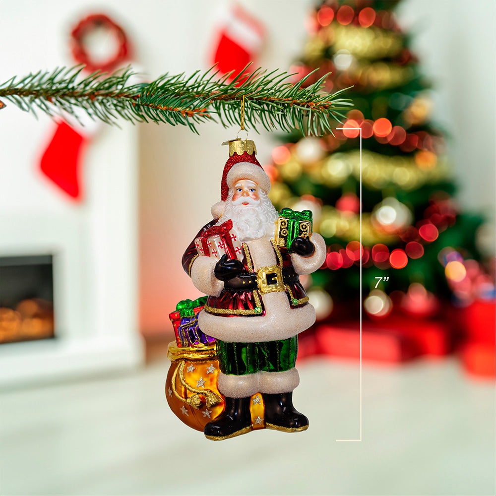 Bellissimo Santa with Gifts Ornament 7"