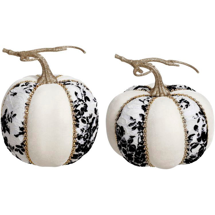 Black & White Toile Pumpkins 7" Set of 2
