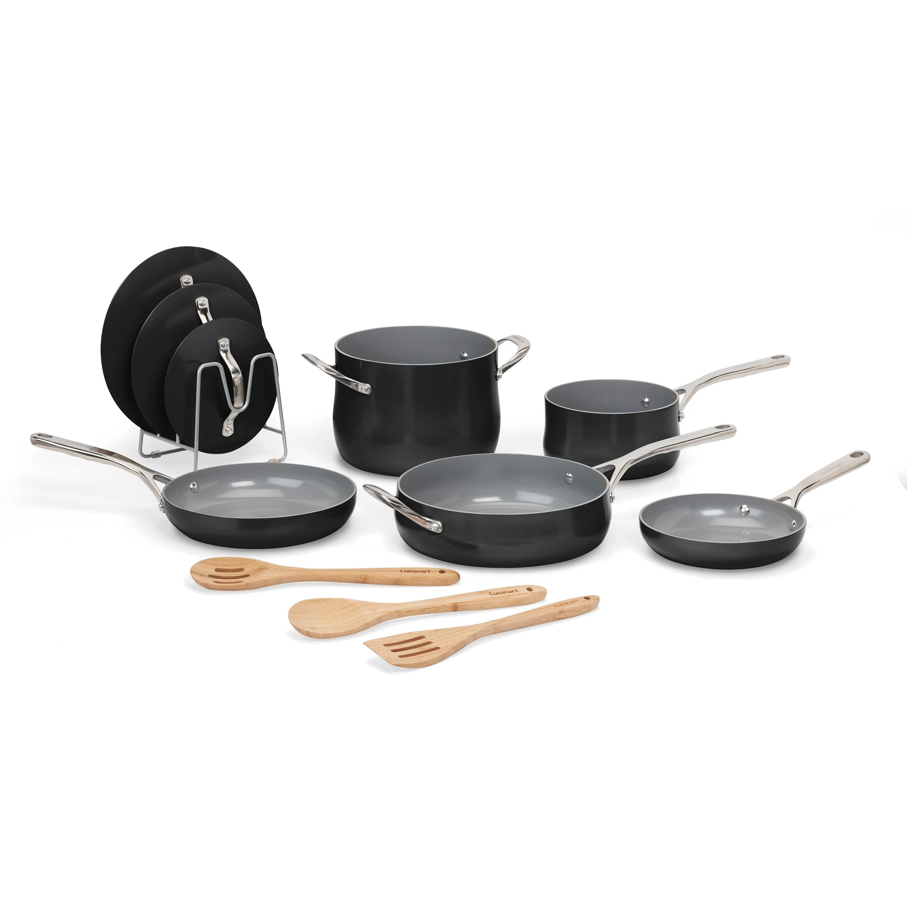 Bright Black with Grey Interior Cookware Set of 12