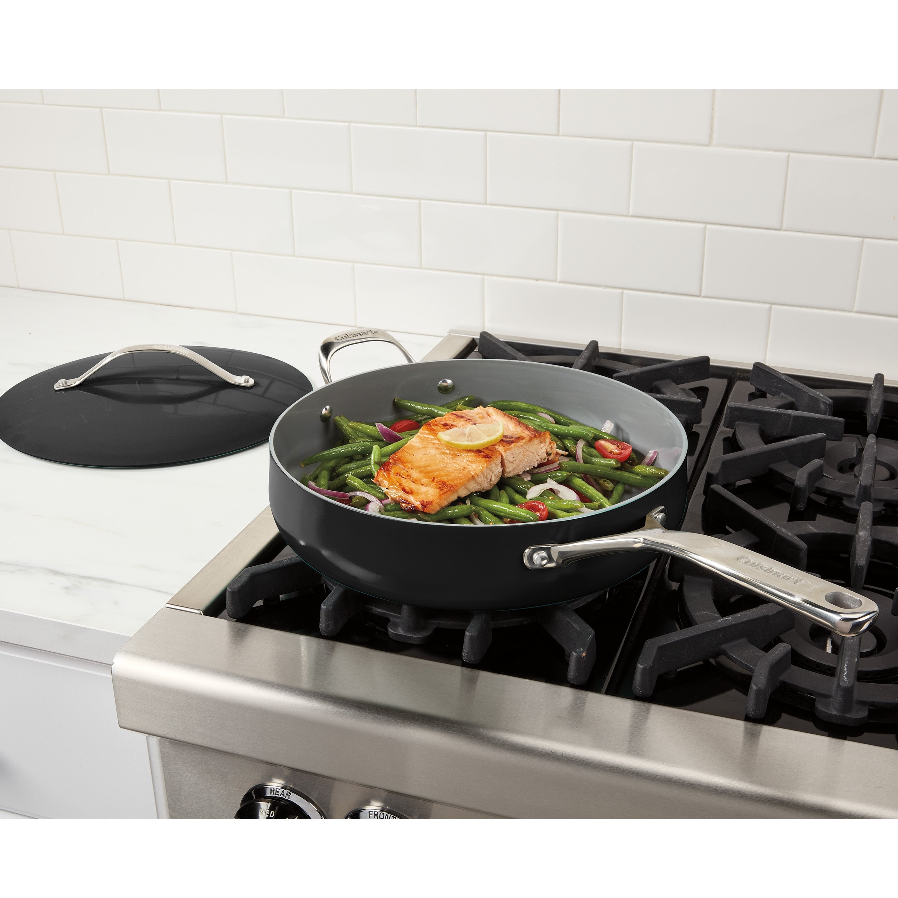 Bright Black Sauté Pan with Helper Handle & Cover 4.5 Quart