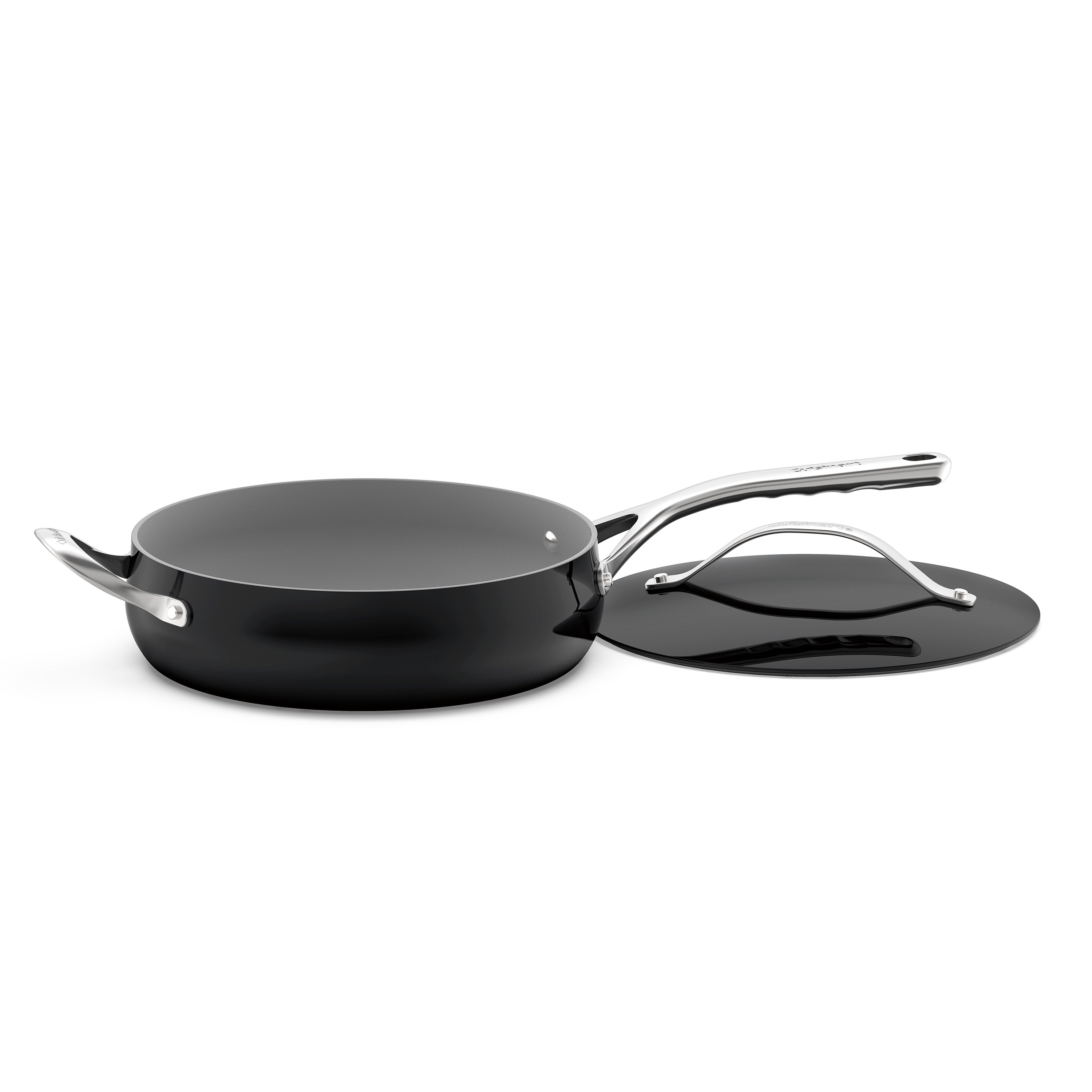 Bright Black Sauté Pan with Helper Handle & Cover 4.5 Quart