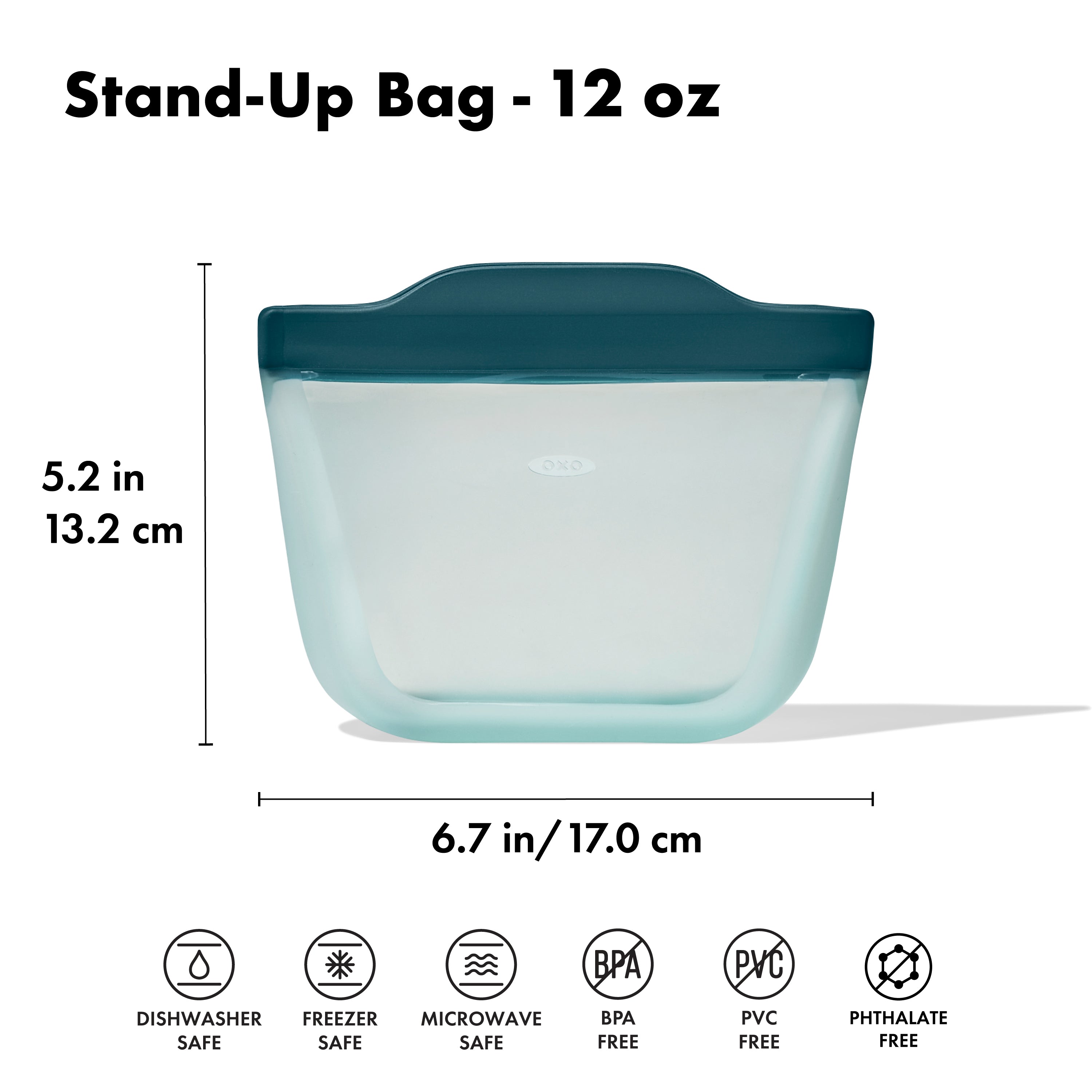 Silicone Reusable Bag Stand-Up Snack 12oz Lagoon