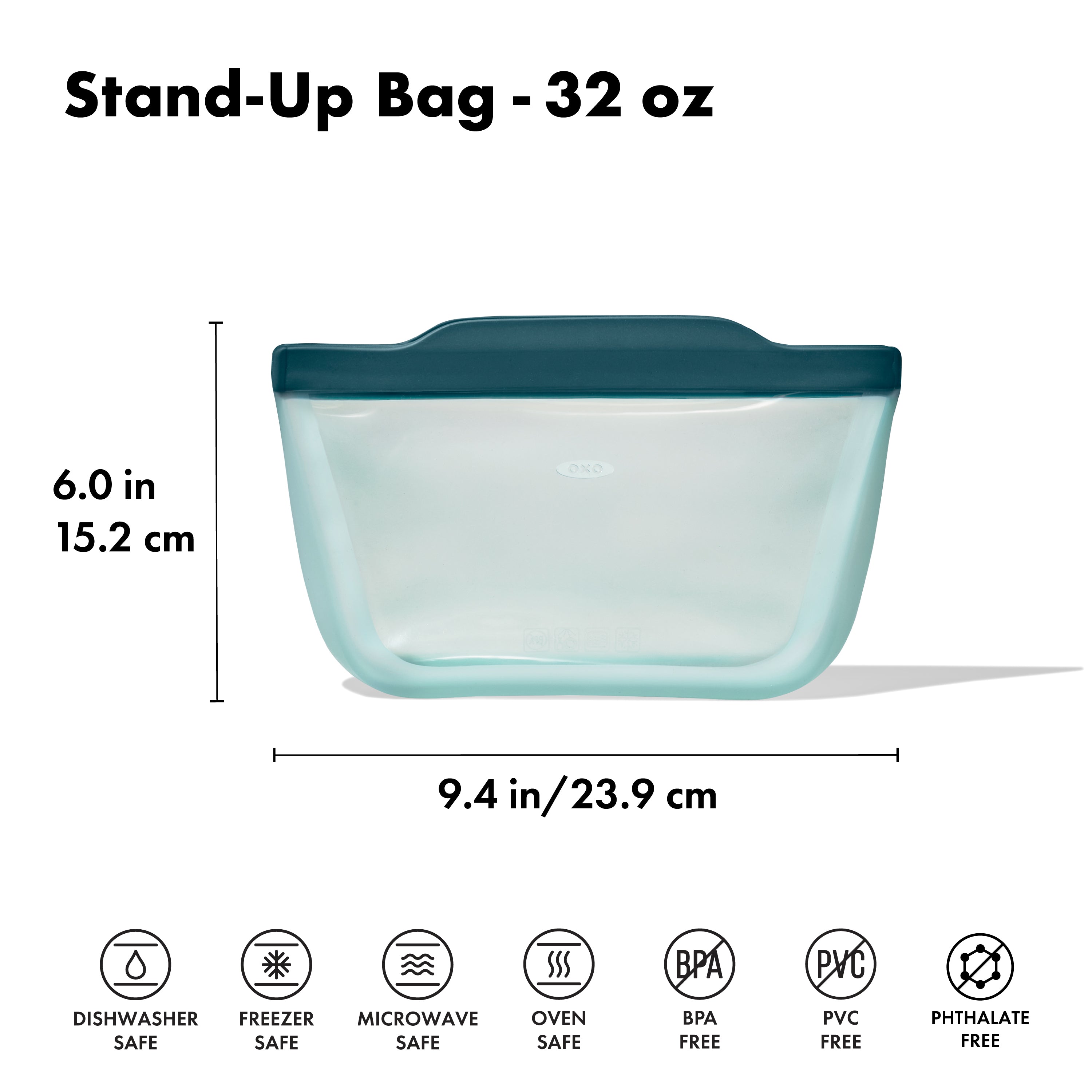 Silicone Reusable Bag Stand-Up Quart 32oz Lagoon