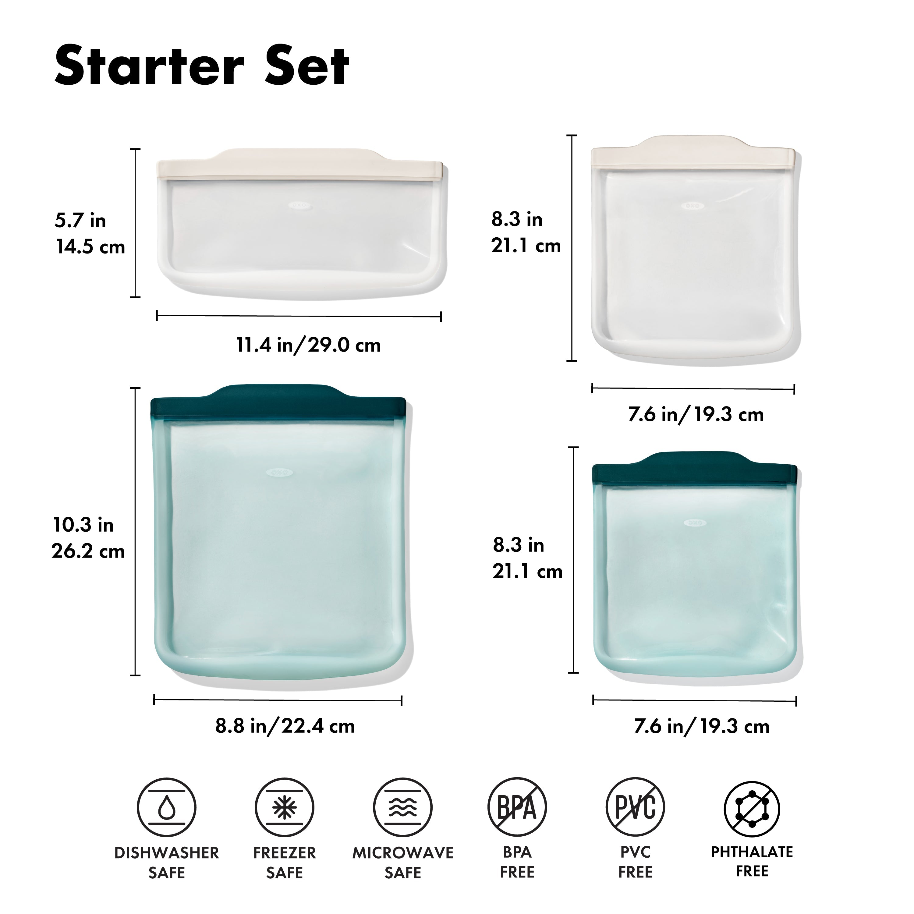 Silicone Reusable Bags 4 Piece Starter Set Oat And Lagoon