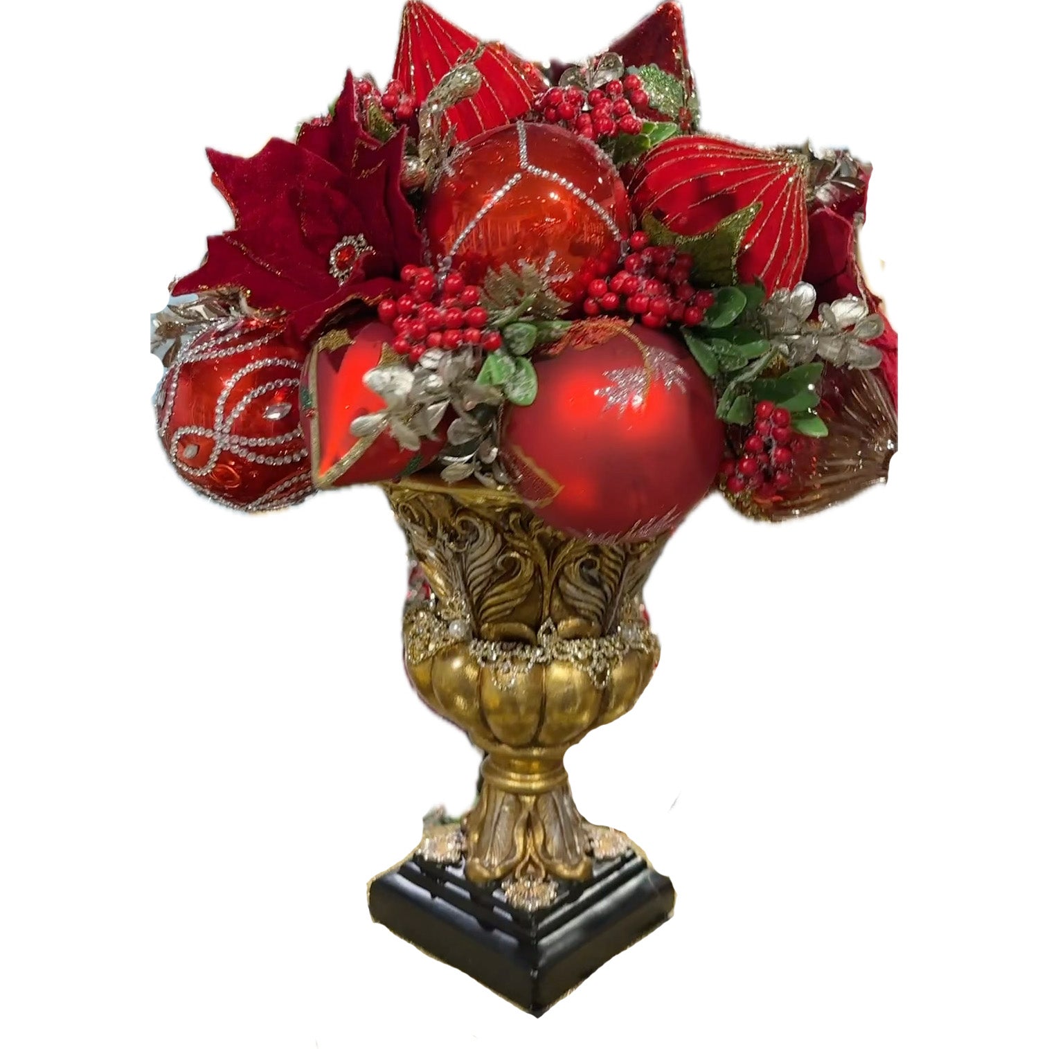 Rubies & Red in Golden Urn 22"