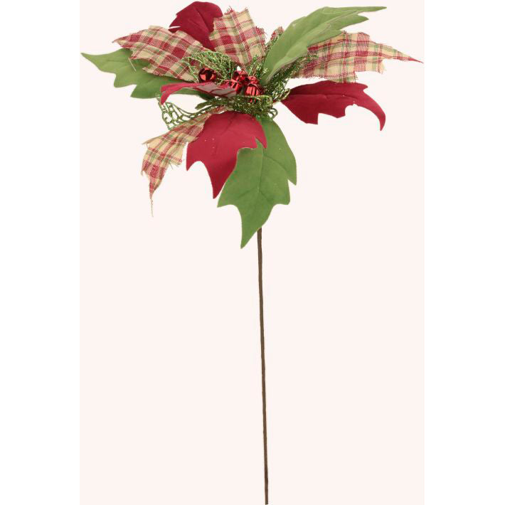 Hollyberry and Plaid Poinsettia Pick 23.5"