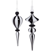Grand Stripes Black and White Finial Ornament 9 and 11" Set of 2