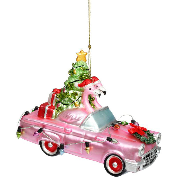 Driving Flamingo Ornament 5 x 4"