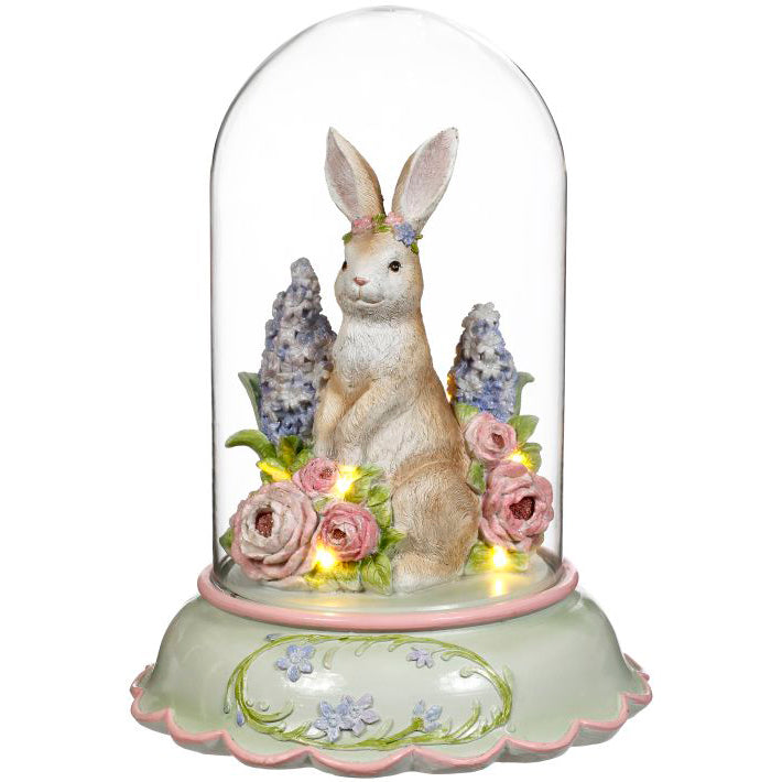 Lighted Bunny with Flower Dome 12"