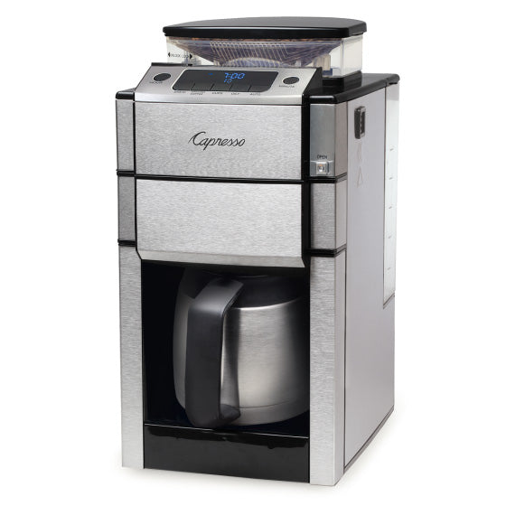 CoffeeTEAM PRO Plus Therm 10-Cup Stainless Steel Thermal Carafe Coffee Maker and Conical Burr Grinder Combination