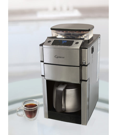 CoffeeTEAM PRO Plus Therm 10-Cup Stainless Steel Thermal Carafe Coffee Maker and Conical Burr Grinder Combination