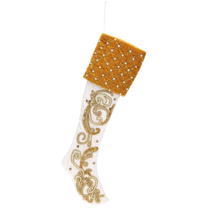 Gold and White Scroll Stocking 25 Inches