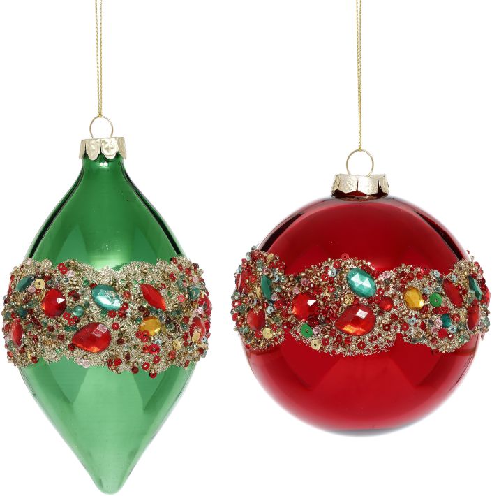 Christmas Sequined Ornament 4 and 5 Inches Set of 2