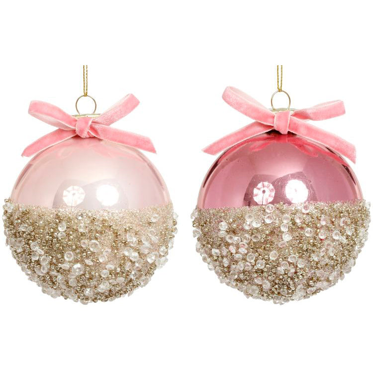 Pink Two Tone Christmas Ball Ornaments 3 Inches Set of 2