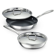 Tri-Ply Clad Stainless Steel Ceramic Nonstick Fry Pan Set with Lids 8 Inch and 10 Inch