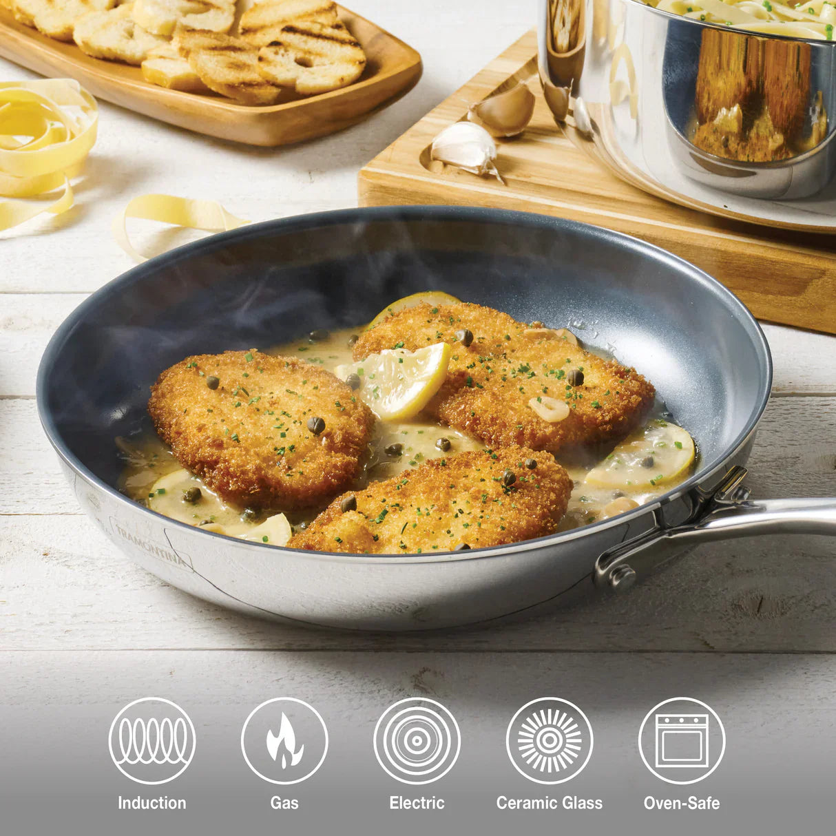 Tri-Ply Clad Stainless Steel Ceramic Nonstick Fry Pan Set with Lids 8 Inch and 10 Inch