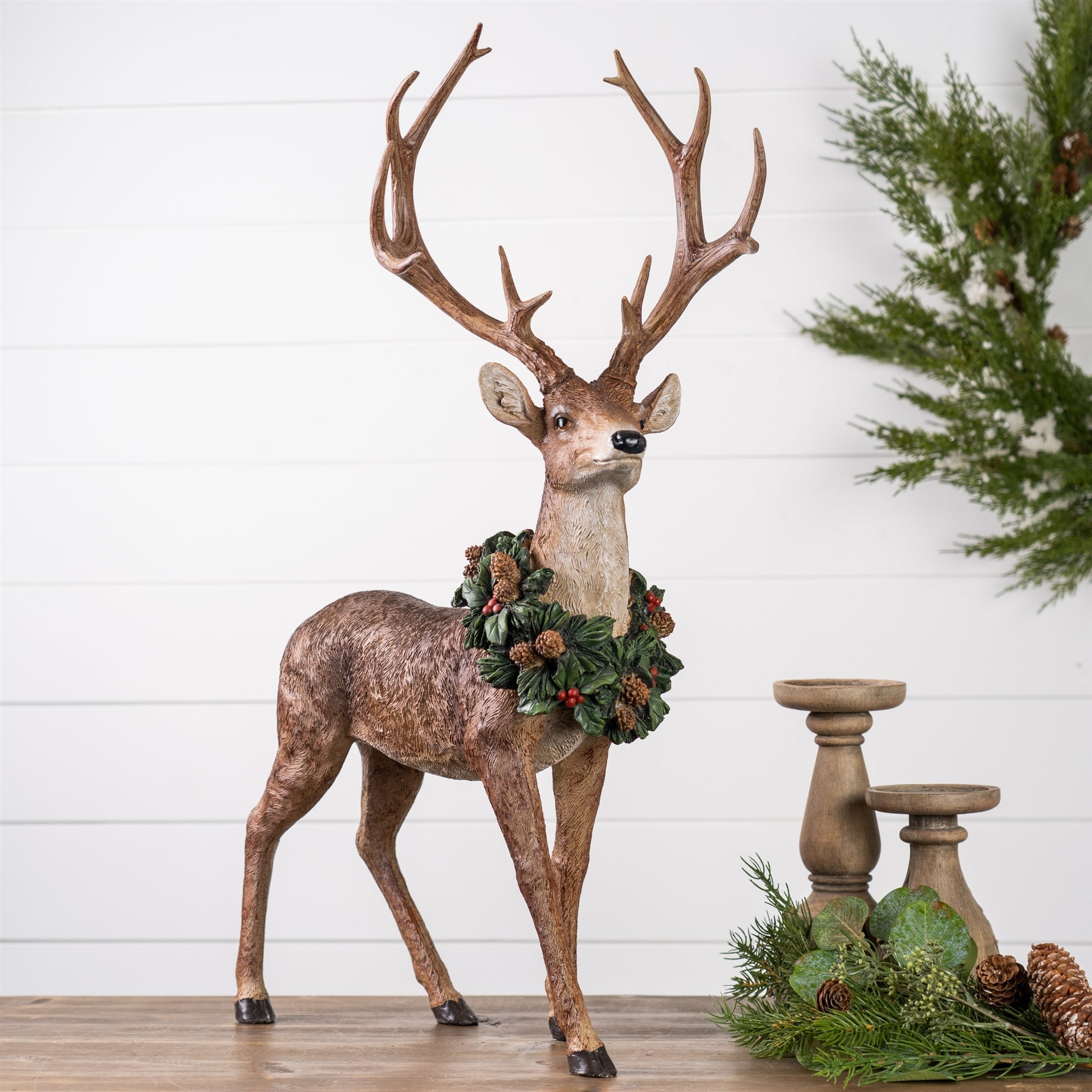 Deer with Wreath Figurines 16 x 28" Set of 2