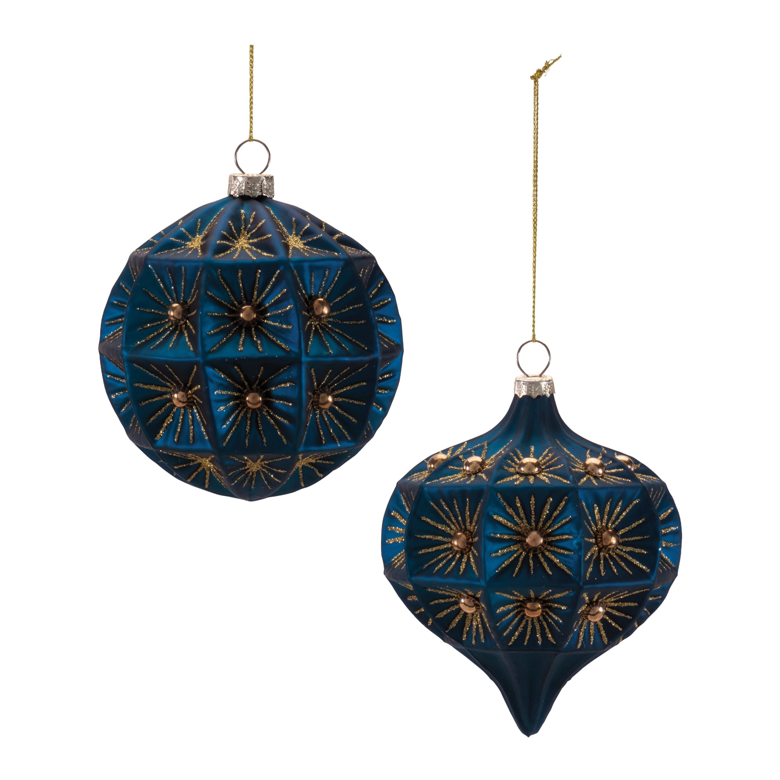Midnight Blue with Gold Starburst Ornaments Set of 2