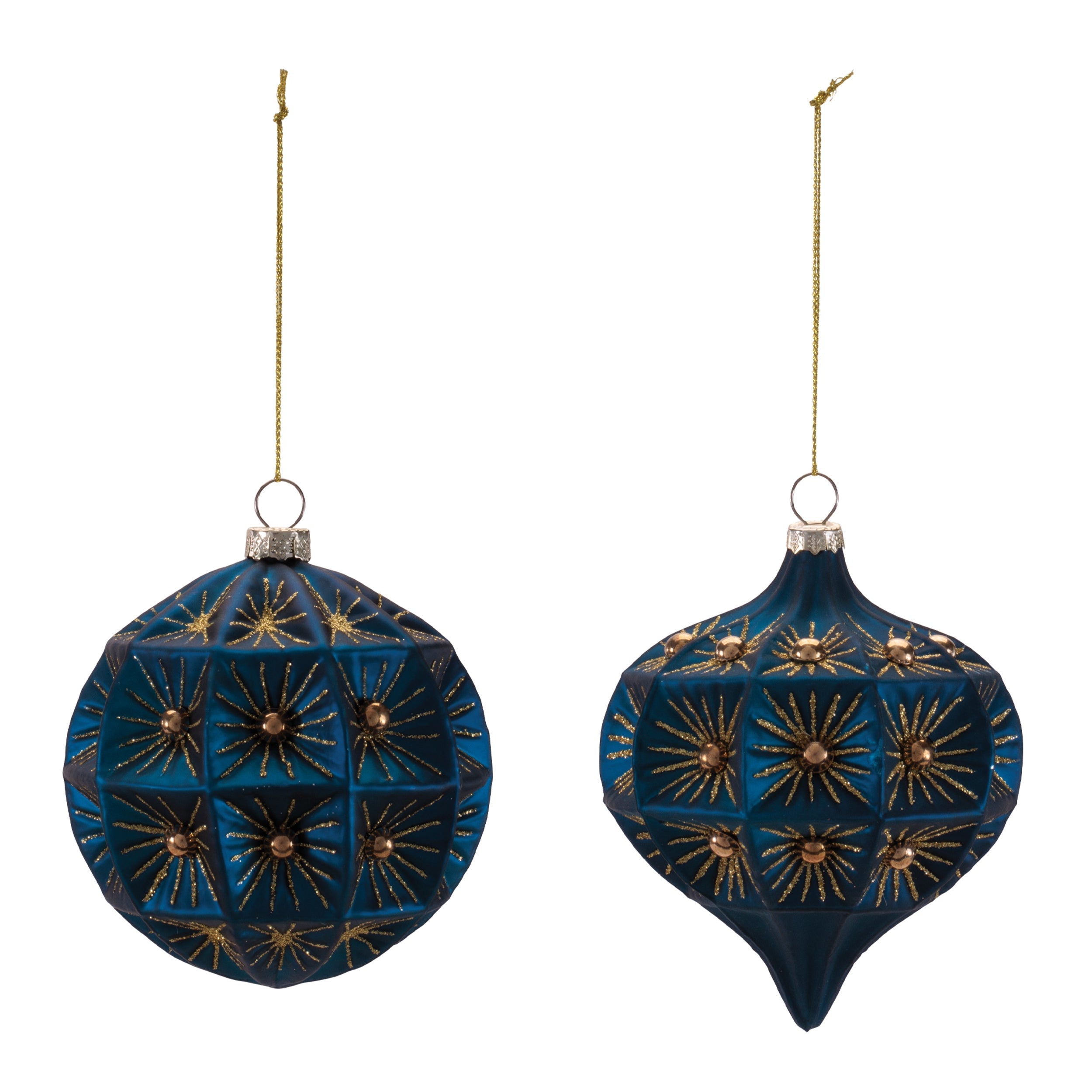 Midnight Blue with Gold Starburst Ornaments Set of 2