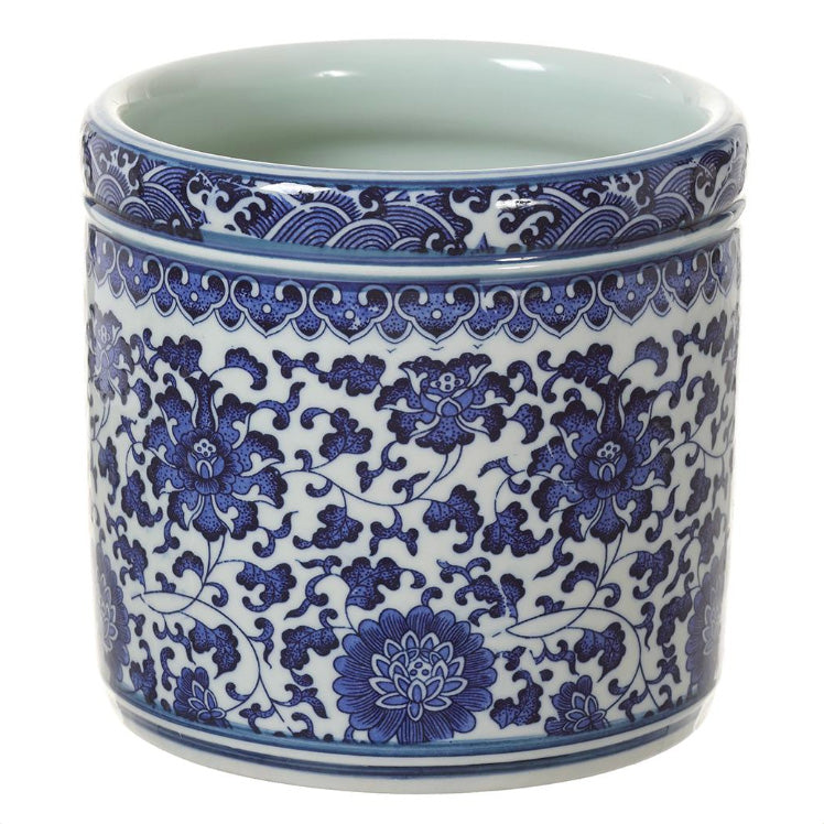 Classic Blue and White Asian Ceramic Vase 6 x 6.5"