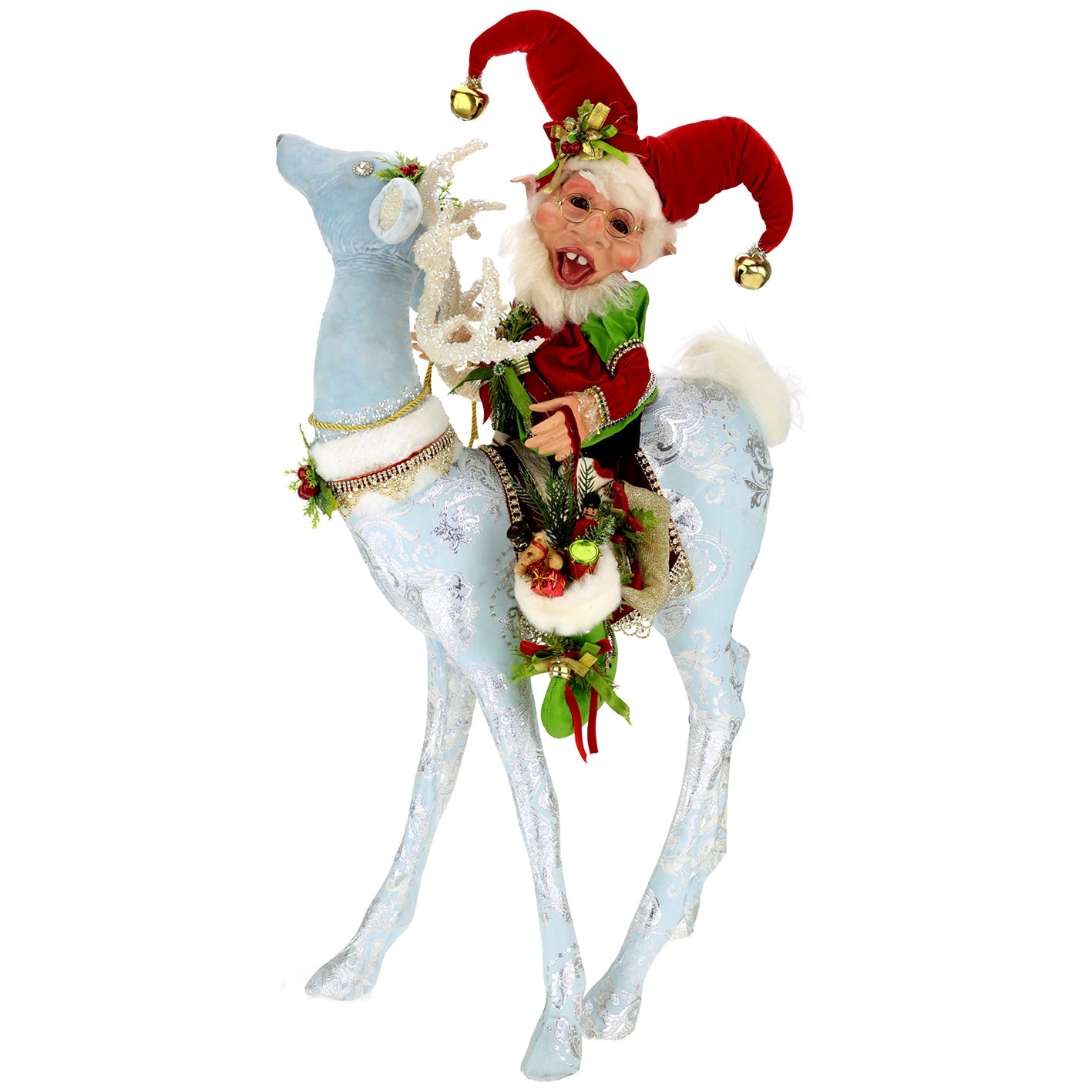 Stocking Elf On Icy Deer 33'' - One Of A Kind