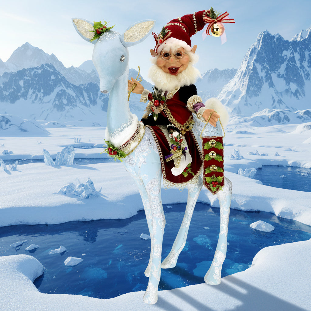 Holly and Berry Elf On Icy Deer 33" - 2 Pieces Made