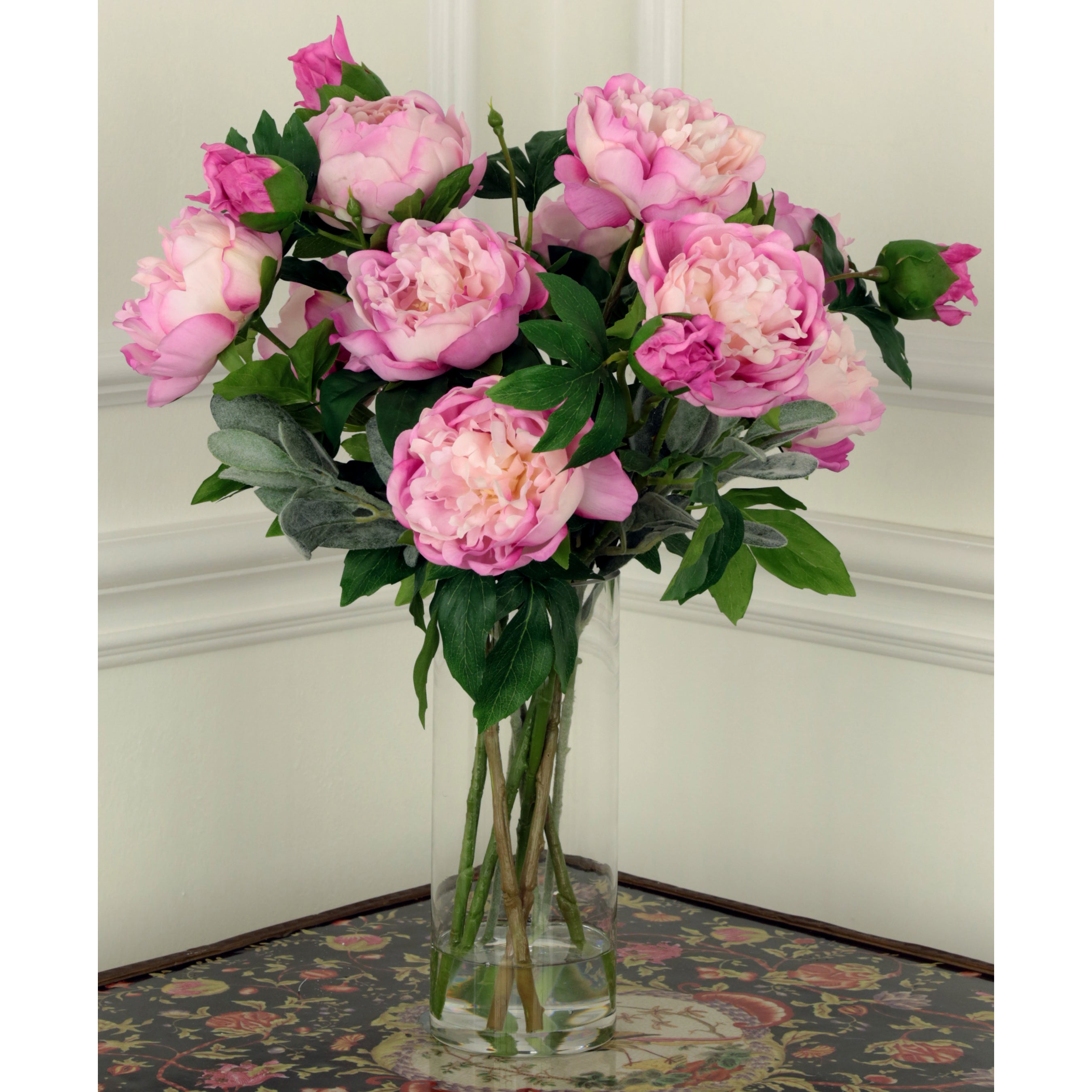 Luscious Lavender Color Peony Arrangement in Glass Vase 20 Inches