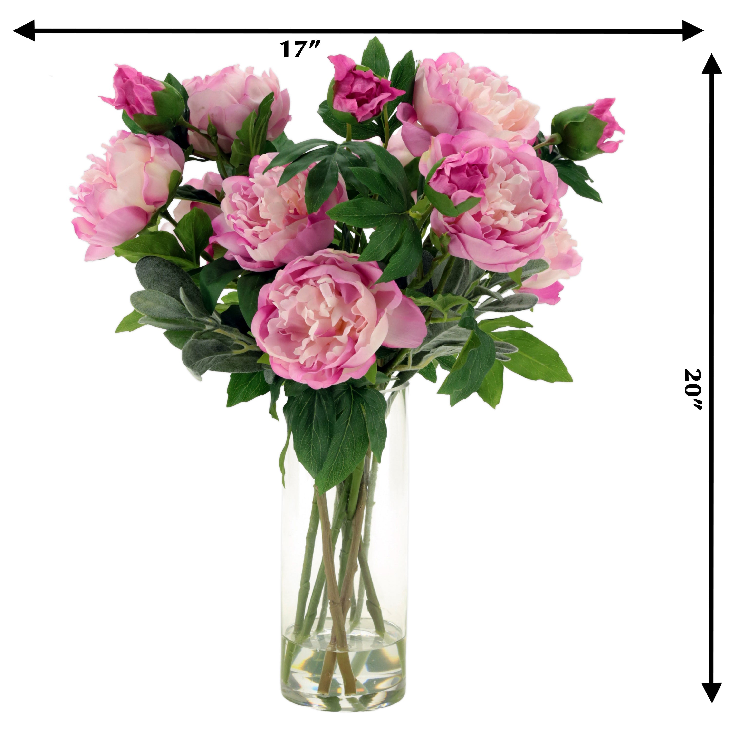 Luscious Lavender Color Peony Arrangement in Glass Vase 20 Inches