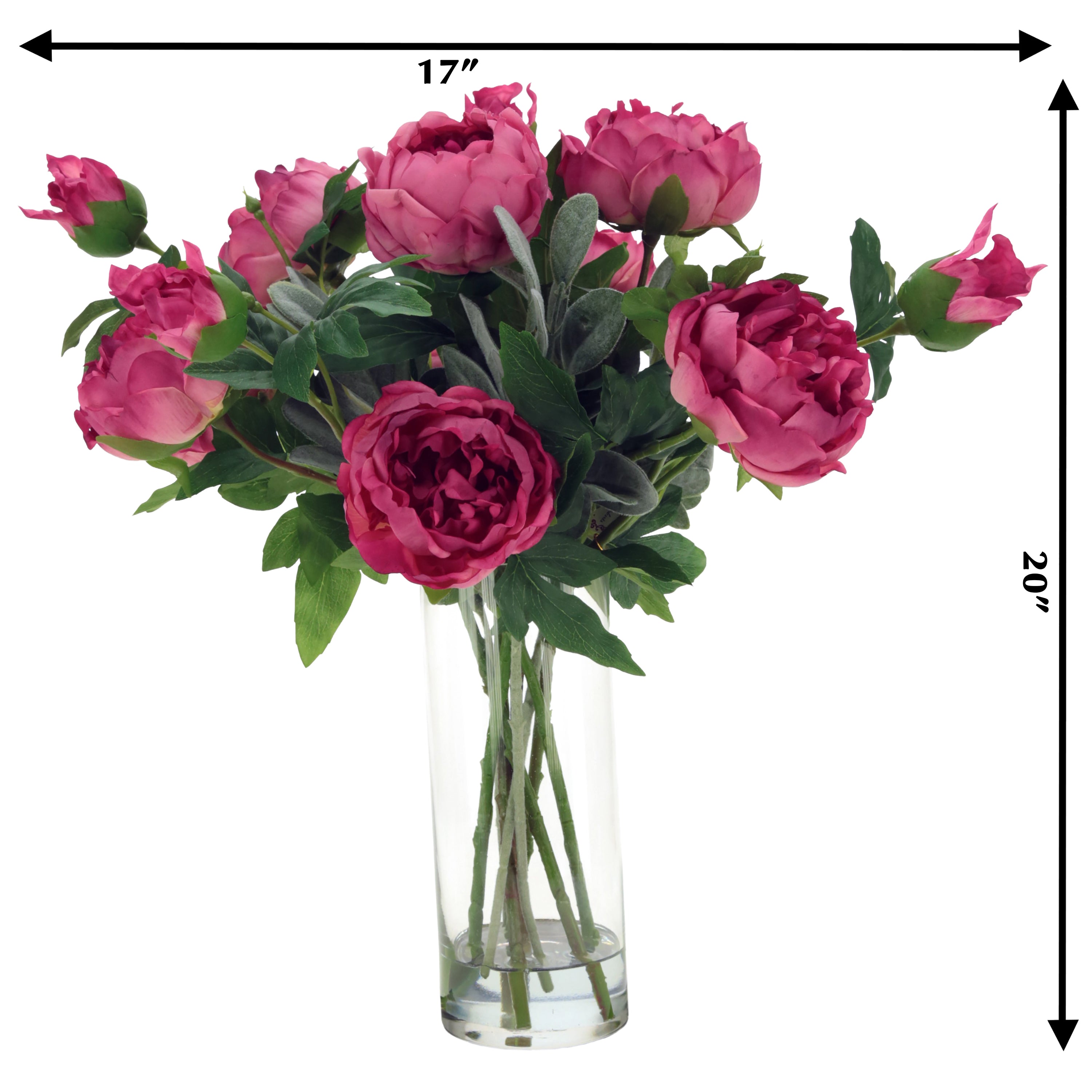 Luscious Rose Color Peony Arrangement in Glass Vase 19 Inches