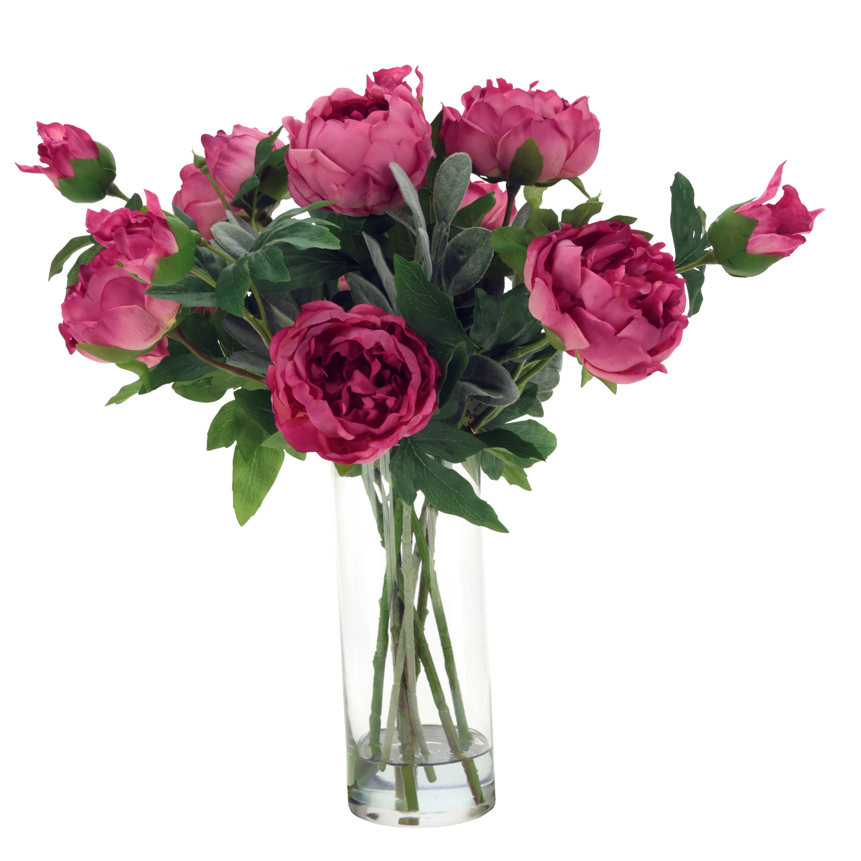 Luscious Rose Color Peony Arrangement in Glass Vase 19 Inches