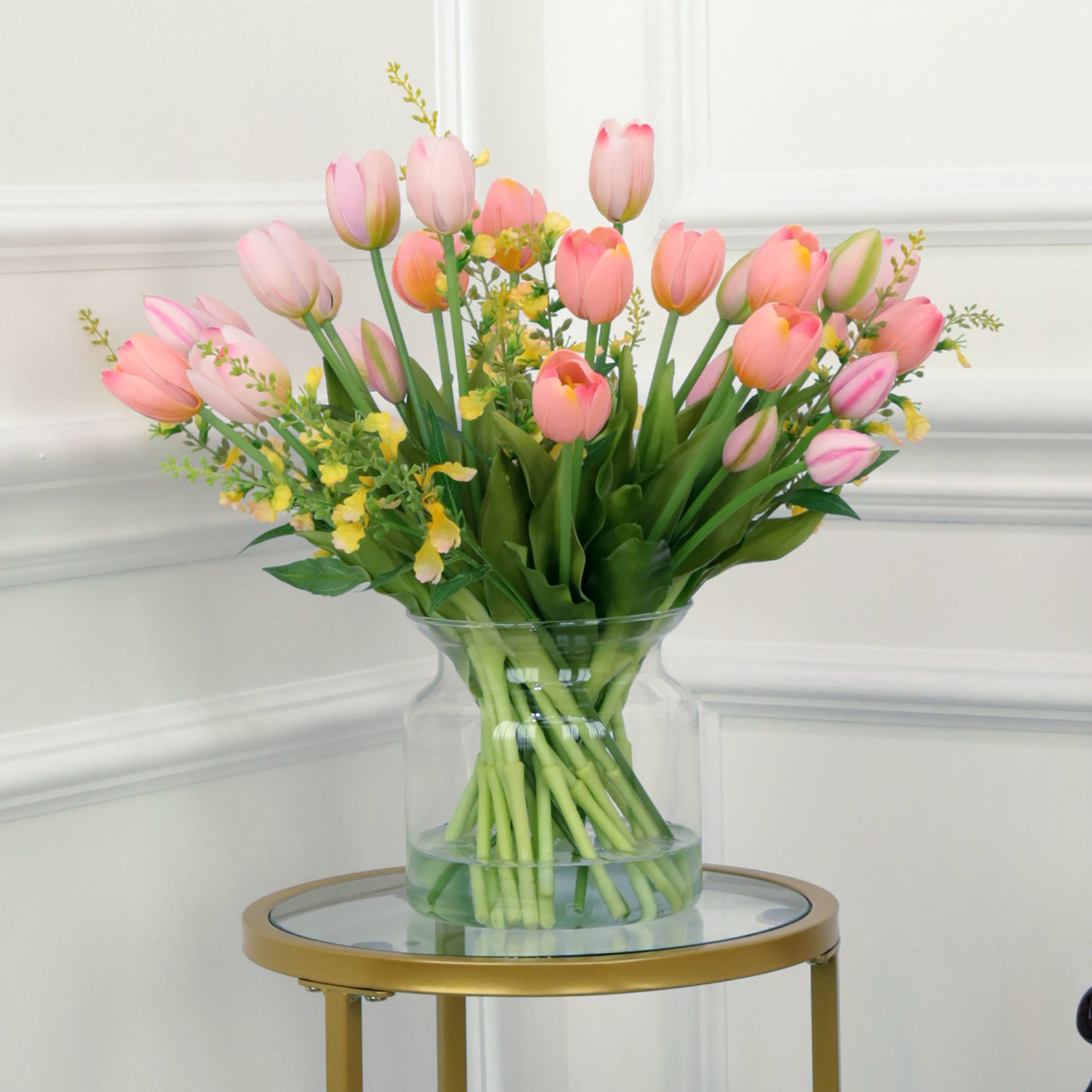 Pink Tulip Arragement in Glass Jar Vase 16 Inches