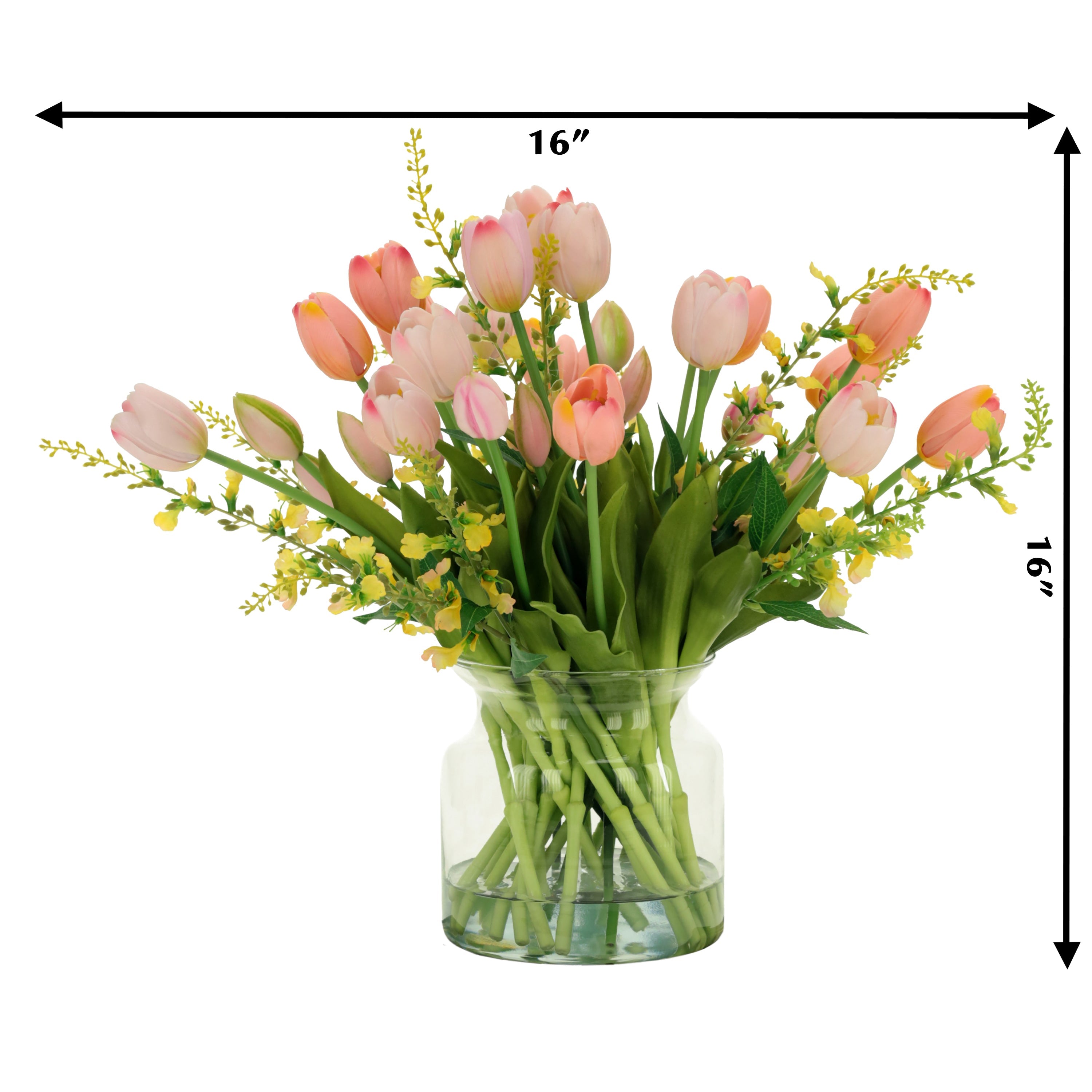 Pink Tulip Arragement in Glass Jar Vase 16 Inches