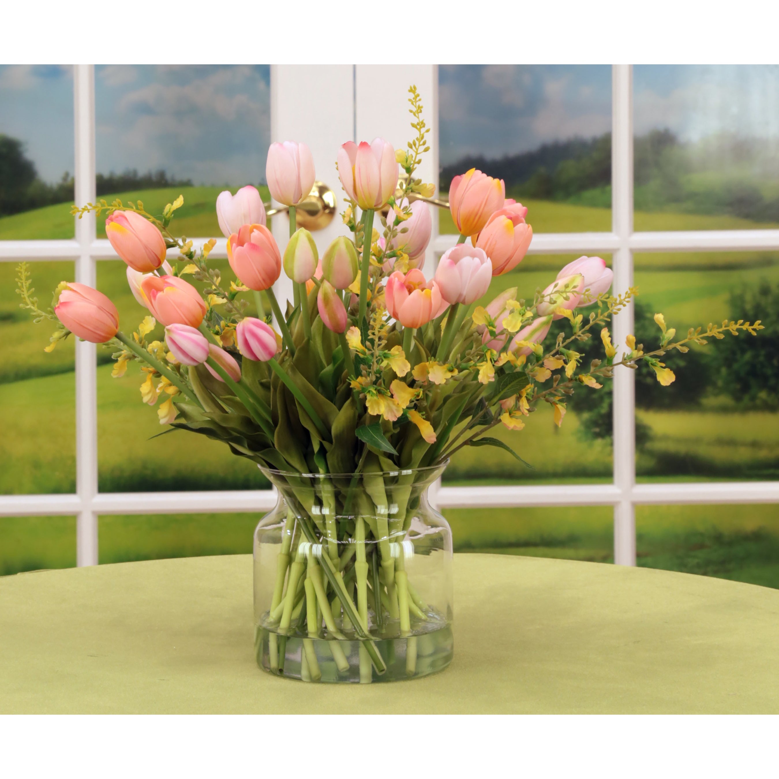 Pink Tulip Arragement in Glass Jar Vase 16 Inches