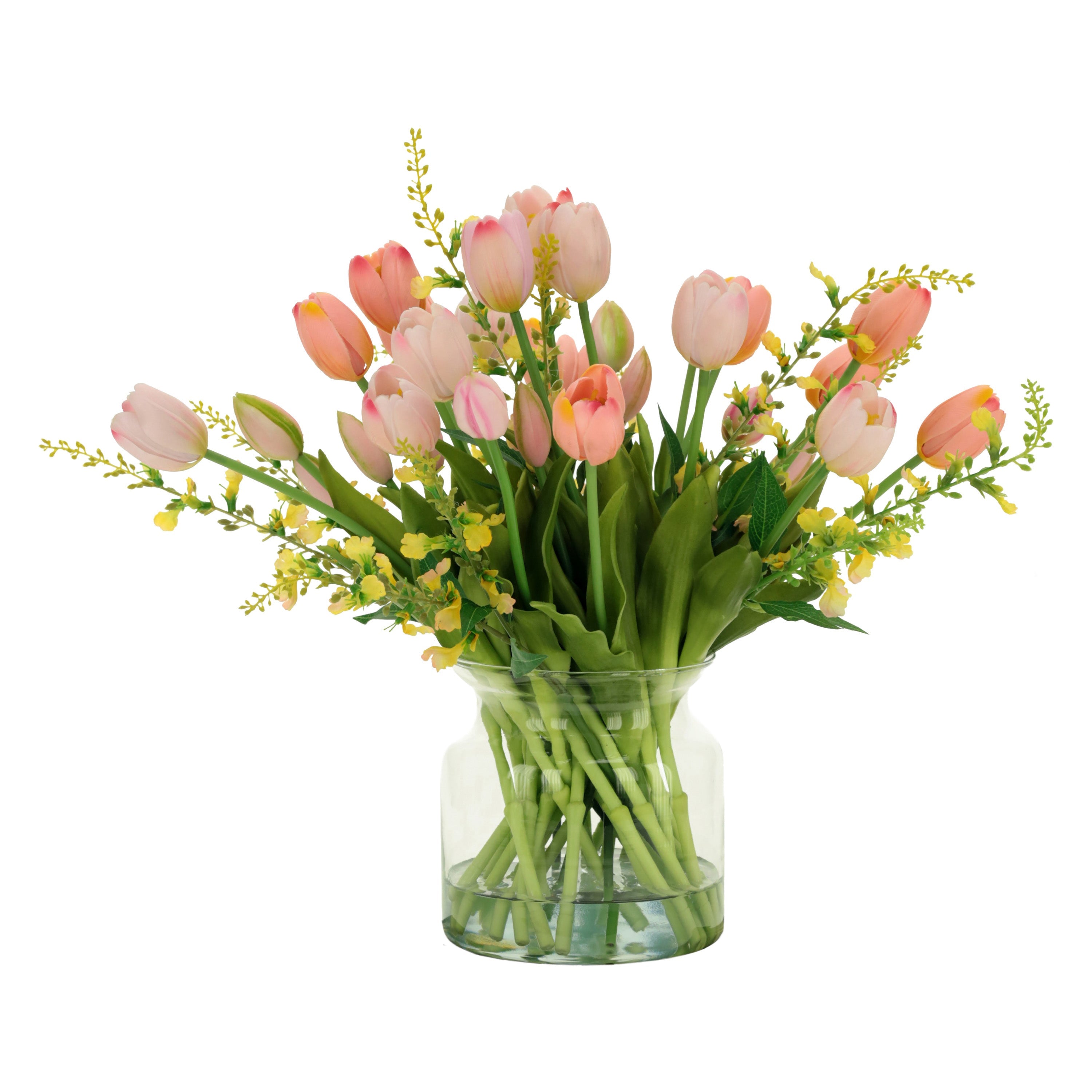 Pink Tulip Arragement in Glass Jar Vase 16 Inches