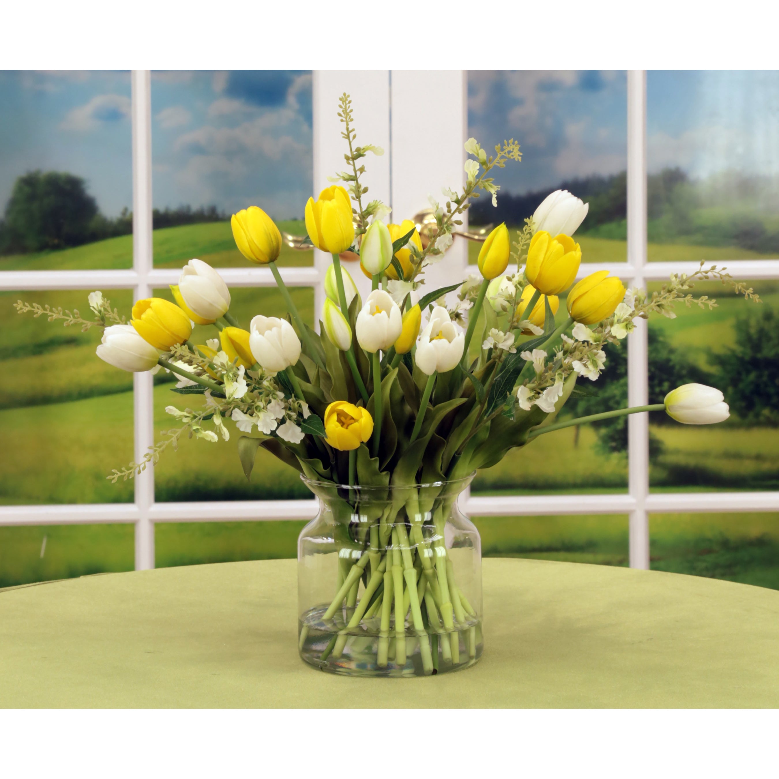 Yellow Tulip Arrangement in Glass Jar 15 Inches
