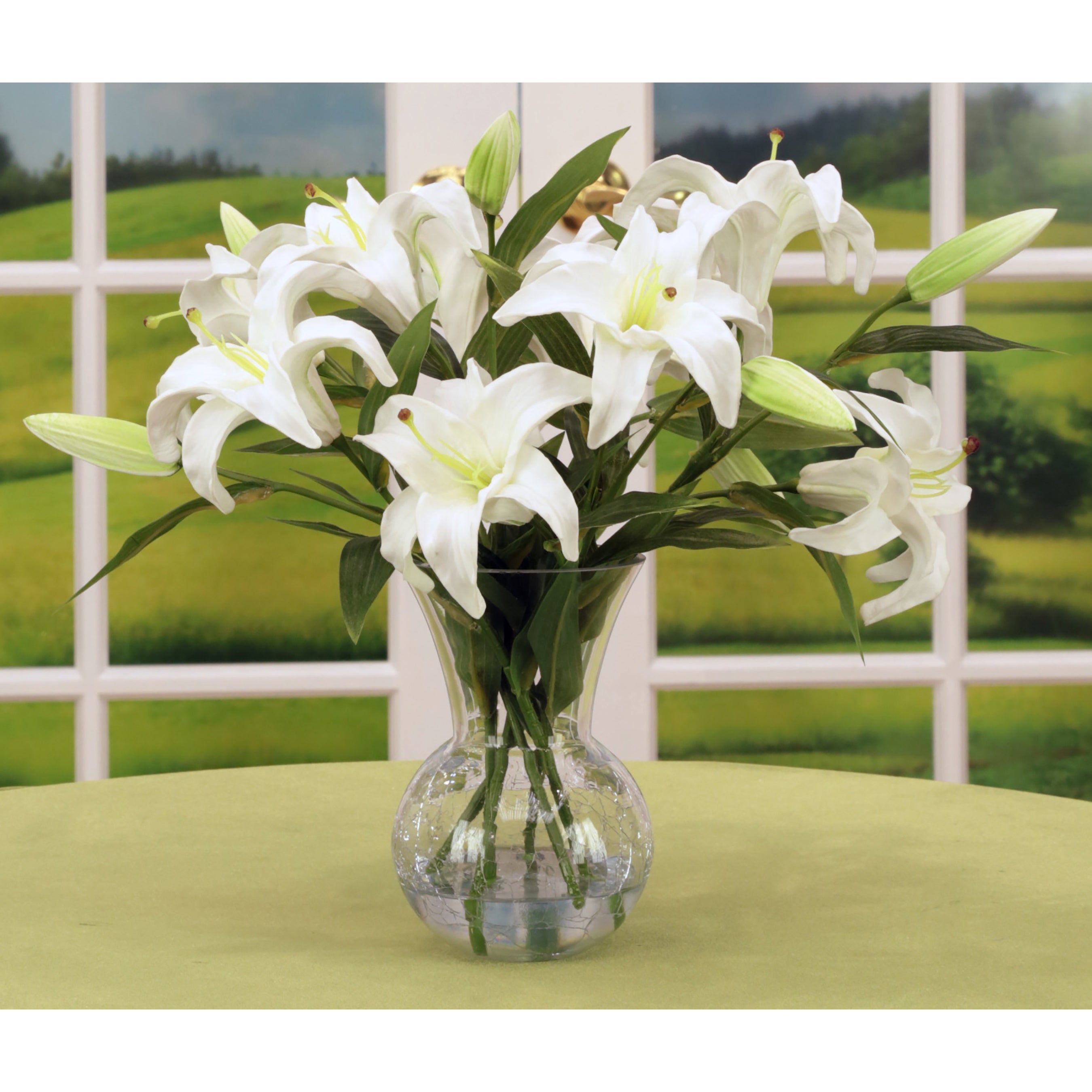 Glass Vase of White Lilies 16 Inches