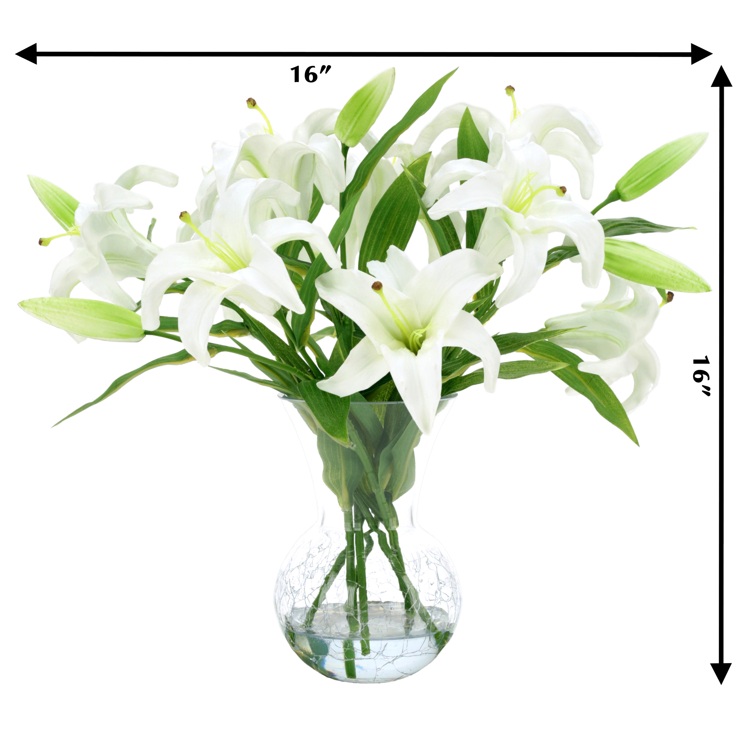 Glass Vase of White Lilies 16 Inches