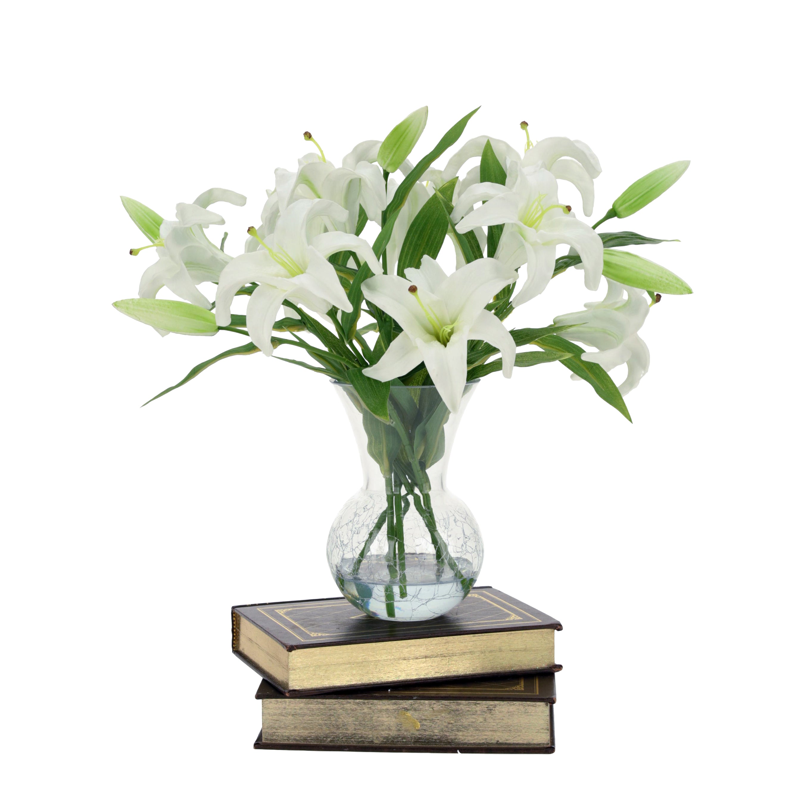 Glass Vase of White Lilies 16 Inches
