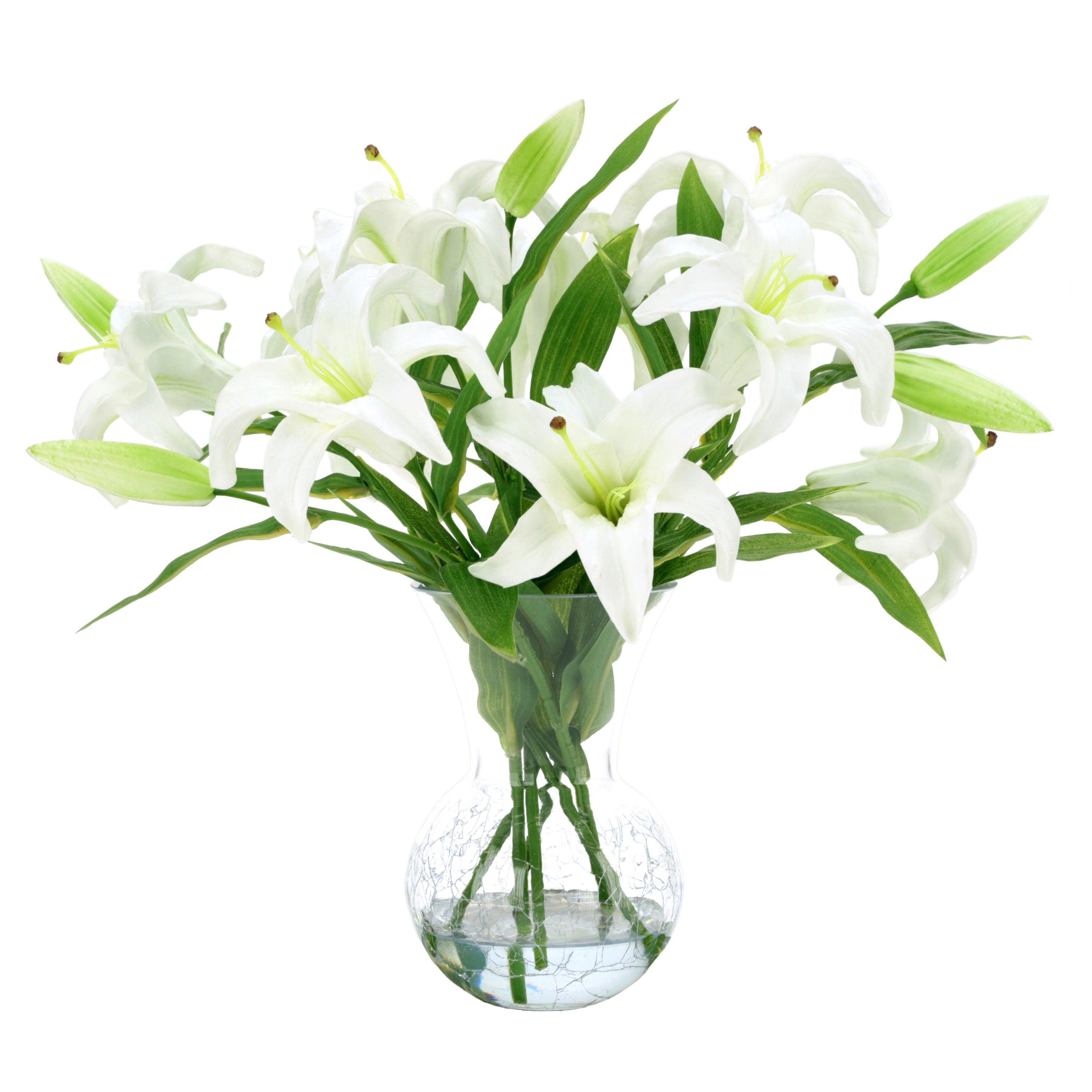 Glass Vase of White Lilies 16 Inches
