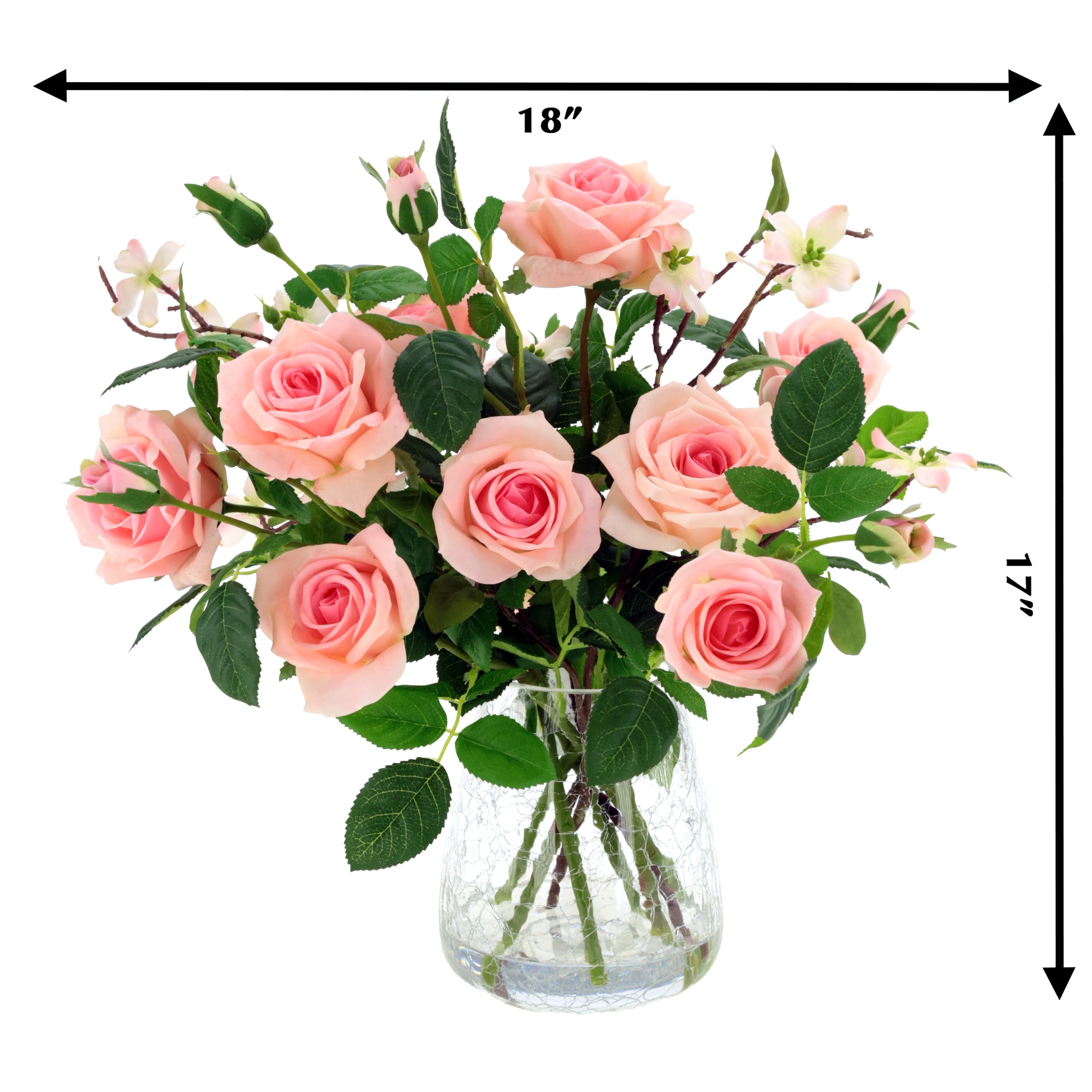 Light Pink Roses in Glass Crackle Vase 17 Inches